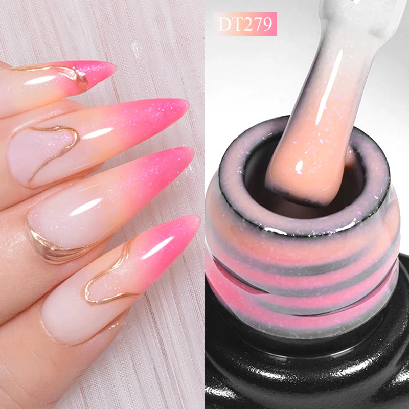 MEET ACROSS 7ml Auroras Thermal Gel Nail Polish Gold Glitter Gradient Color Changing Gel Semi Permanent Nail Art UV Gel Varnish
