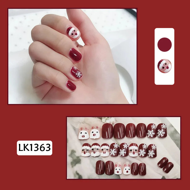 24PcsSet Wearable Press on Nail Art Full Cover Manicure Ballet Cute Nails False Removable Fake Nails With Glue Short Square Head