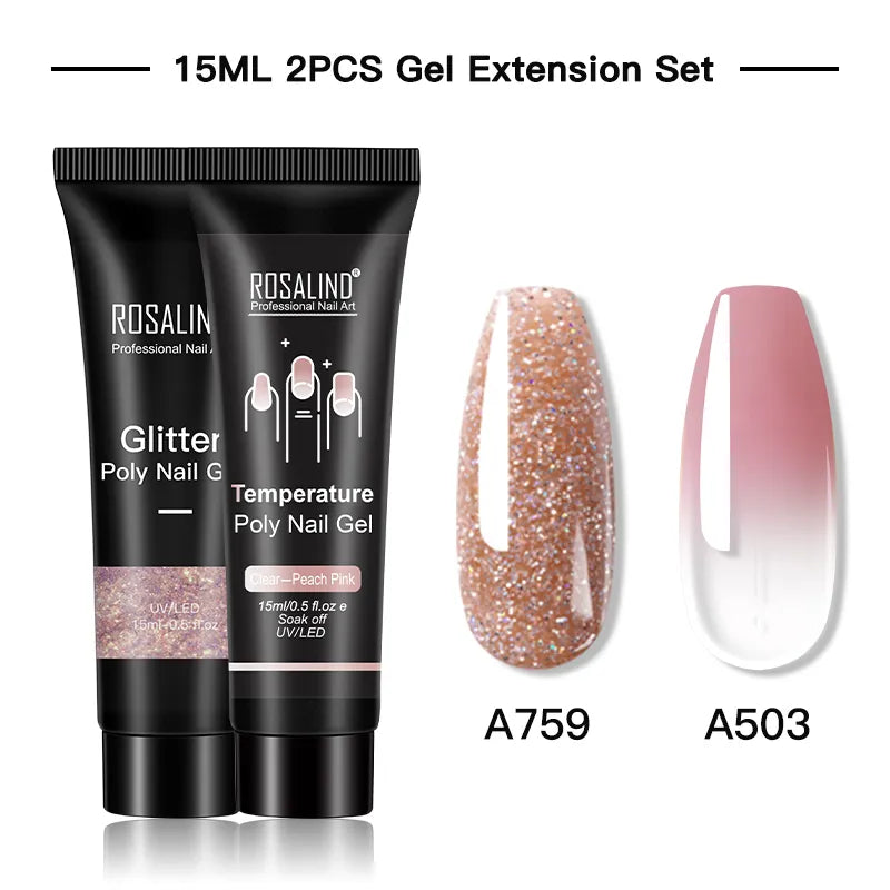 ROSALIND 15/30ml Poly Nail Gel Semi Permanent Acrylic Extension Crystal Nail Art Fast Builder Hybrid Varnish UV Poly Nail Polish