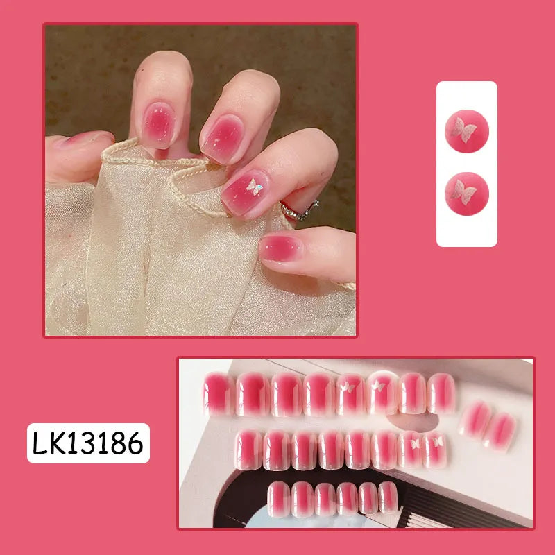 24PcsSet Wearable Press on Nail Art Full Cover Manicure Ballet Cute Nails False Removable Fake Nails With Glue Short Square Head