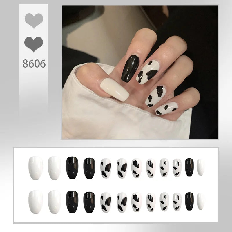 24PcsSet Wearable Press on Nail Art Full Cover Manicure Ballet Cute Nails False Removable Fake Nails With Glue Short Square Head