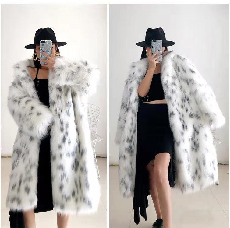 Women Winter New Faux Fox Fur Coats Ladies Casual Snow Leopard Print Fur Jackets Female Thick Warm Mid-Long Plush Outerw
