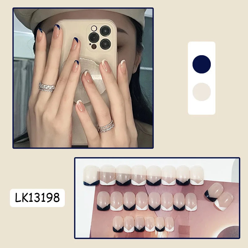 24PcsSet Wearable Press on Nail Art Full Cover Manicure Ballet Cute Nails False Removable Fake Nails With Glue Short Square Head
