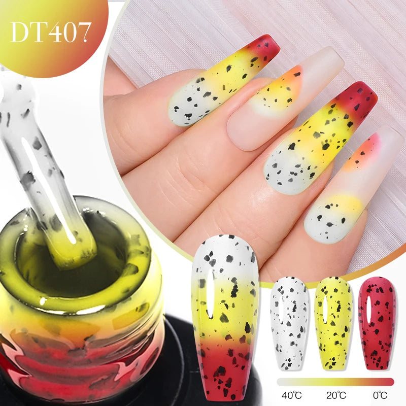 MEET ACROSS 7ml Auroras Thermal Gel Nail Polish Gold Glitter Gradient Color Changing Gel Semi Permanent Nail Art UV Gel Varnish