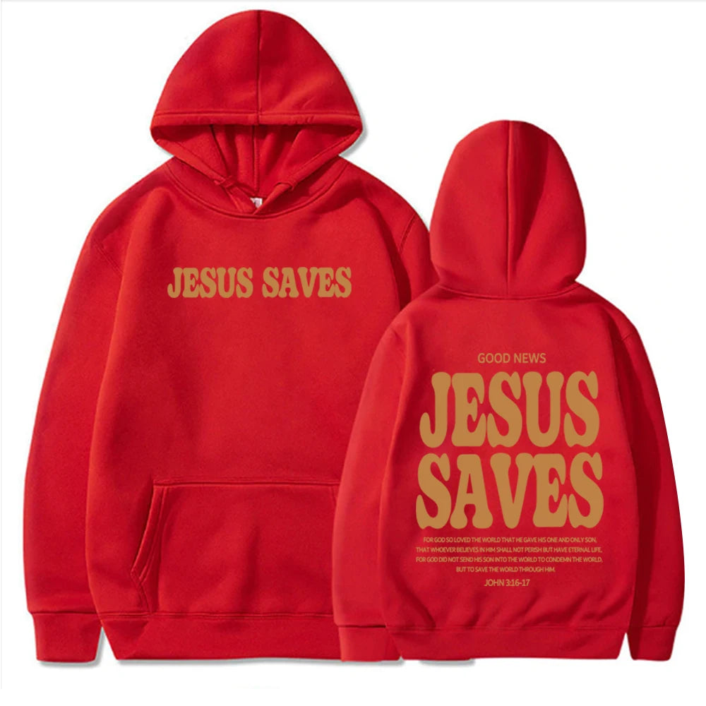 Christian Jesus Saves Hoodie Man Woman Bible Verse Faith Sweatshirt Aesthetic Pullover Tops Streetwear Gift
