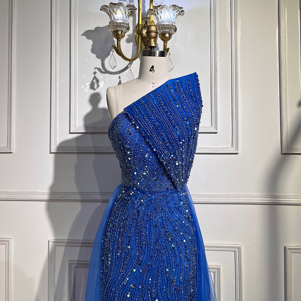 Serene Hill Arabic Blue High Split Luxury Beaded Dubai Evening Dresses for Women Wedding Party 2023 LA71921