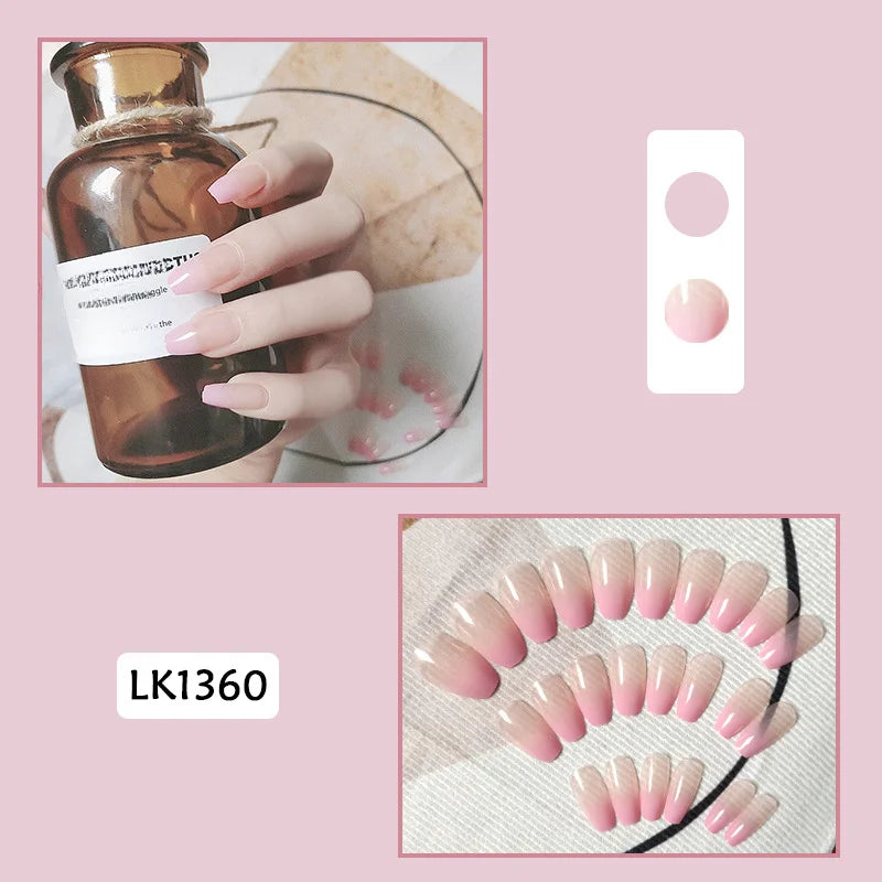 24PcsSet Wearable Press on Nail Art Full Cover Manicure Ballet Cute Nails False Removable Fake Nails With Glue Short Square Head