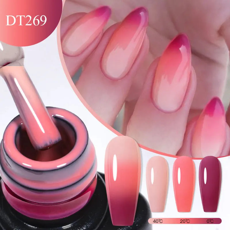 MEET ACROSS 7ml Auroras Thermal Gel Nail Polish Gold Glitter Gradient Color Changing Gel Semi Permanent Nail Art UV Gel Varnish