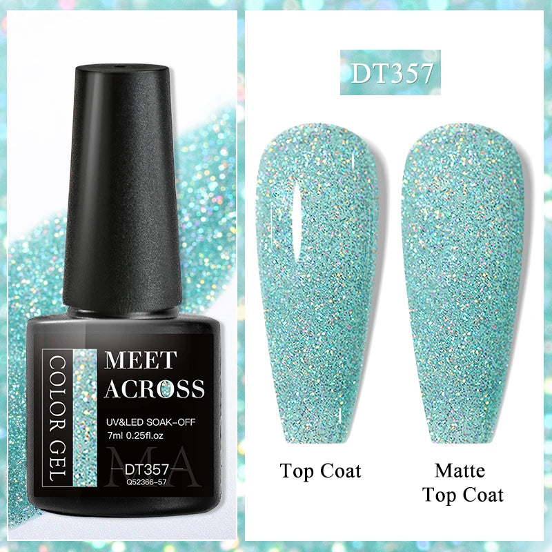 MEET ACROSS 7ml Auroras Thermal Gel Nail Polish Gold Glitter Gradient Color Changing Gel Semi Permanent Nail Art UV Gel Varnish