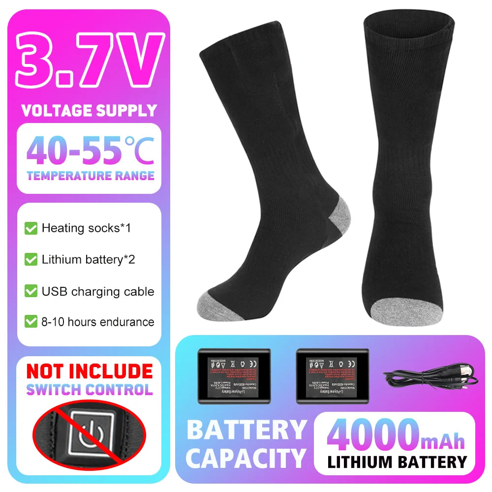 65℃ Heated Socks Winter Warmth 5000mAh USB Rechargeable Heating Socks Motorcycle Outdoor Heated Boots Snowmobile Skiing Sock
