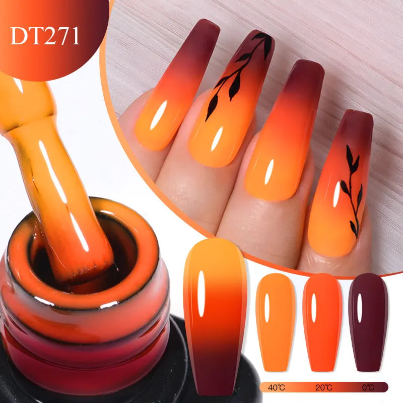MEET ACROSS 7ml Auroras Thermal Gel Nail Polish Gold Glitter Gradient Color Changing Gel Semi Permanent Nail Art UV Gel Varnish