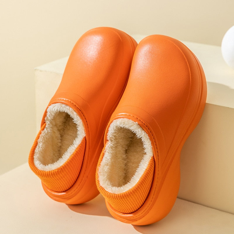 Comwarm Winter Furry Slippers Women Men Warm Soft Thick Sole Plush Fluffy Slippers Outdoor Home Couples Non-Slip Cotton Shoes