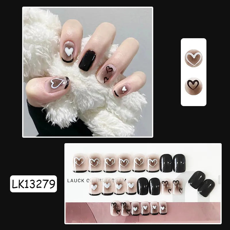 24PcsSet Wearable Press on Nail Art Full Cover Manicure Ballet Cute Nails False Removable Fake Nails With Glue Short Square Head