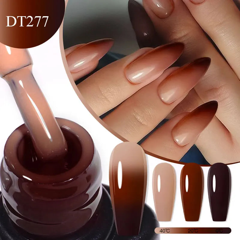 MEET ACROSS 7ml Auroras Thermal Gel Nail Polish Gold Glitter Gradient Color Changing Gel Semi Permanent Nail Art UV Gel Varnish
