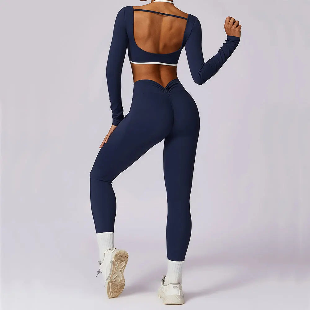 2PCS Women Tracksuit Yoga Set Sport Suit Gymwear Workout Clothes Long Sleeve Gym Bra High Waist Leggings Fitness Sports Wear