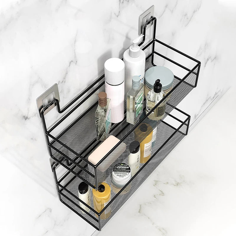 Wall-Mount Bathroom Shelf Shower Shampoo Rack Toilet Accessories Kitchen Free Punch Condiment Storage Basket Bathroom Organizer