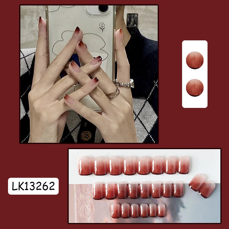 24PcsSet Wearable Press on Nail Art Full Cover Manicure Ballet Cute Nails False Removable Fake Nails With Glue Short Square Head