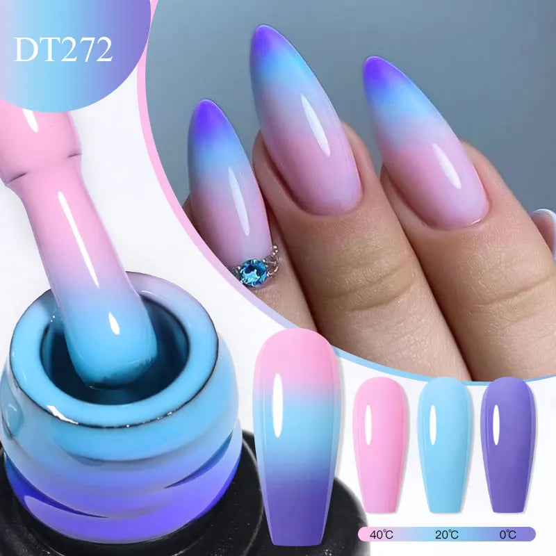MEET ACROSS 7ml Auroras Thermal Gel Nail Polish Gold Glitter Gradient Color Changing Gel Semi Permanent Nail Art UV Gel Varnish