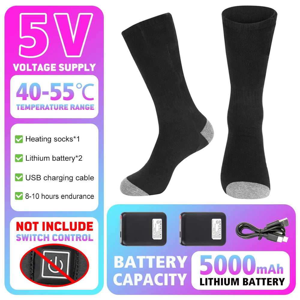 65℃ Heated Socks Winter Warmth 5000mAh USB Rechargeable Heating Socks Motorcycle Outdoor Heated Boots Snowmobile Skiing Sock