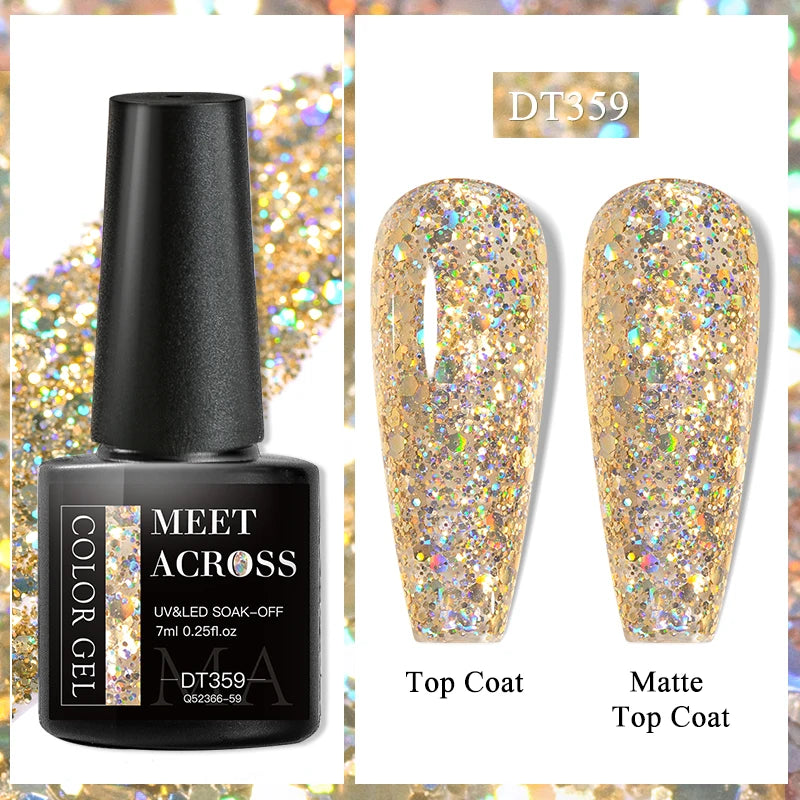 MEET ACROSS 7ml Auroras Thermal Gel Nail Polish Gold Glitter Gradient Color Changing Gel Semi Permanent Nail Art UV Gel Varnish