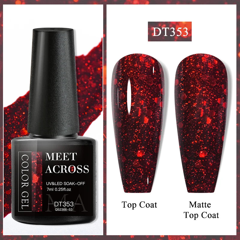 MEET ACROSS 7ml Auroras Thermal Gel Nail Polish Gold Glitter Gradient Color Changing Gel Semi Permanent Nail Art UV Gel Varnish