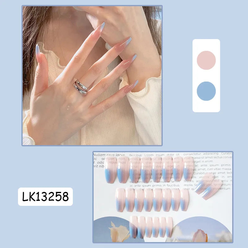 24PcsSet Wearable Press on Nail Art Full Cover Manicure Ballet Cute Nails False Removable Fake Nails With Glue Short Square Head