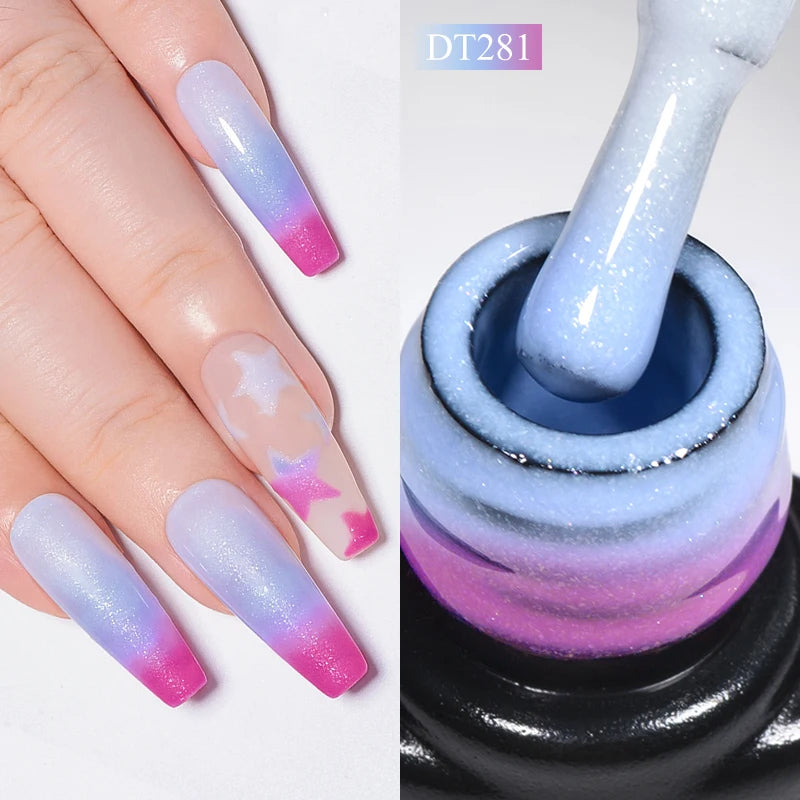 MEET ACROSS 7ml Auroras Thermal Gel Nail Polish Gold Glitter Gradient Color Changing Gel Semi Permanent Nail Art UV Gel Varnish