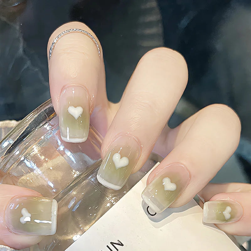24PcsSet Wearable Press on Nail Art Full Cover Manicure Ballet Cute Nails False Removable Fake Nails With Glue Short Square Head