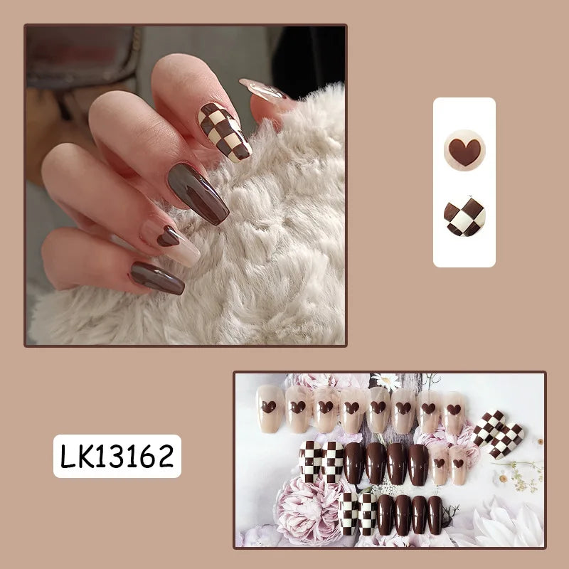 24PcsSet Wearable Press on Nail Art Full Cover Manicure Ballet Cute Nails False Removable Fake Nails With Glue Short Square Head