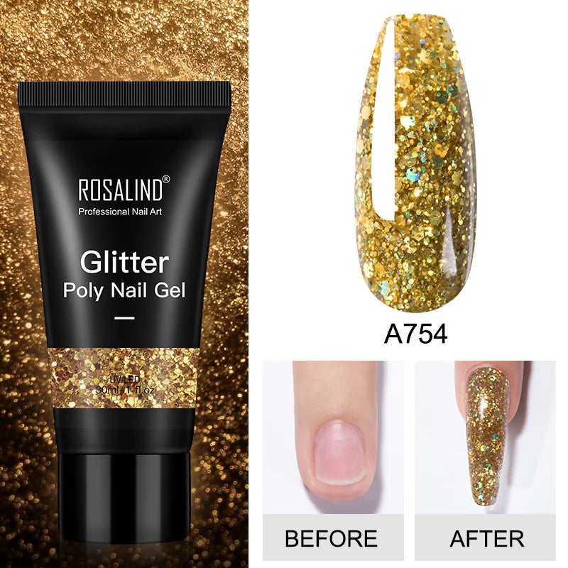 ROSALIND 15/30ml Poly Nail Gel Semi Permanent Acrylic Extension Crystal Nail Art Fast Builder Hybrid Varnish UV Poly Nail Polish
