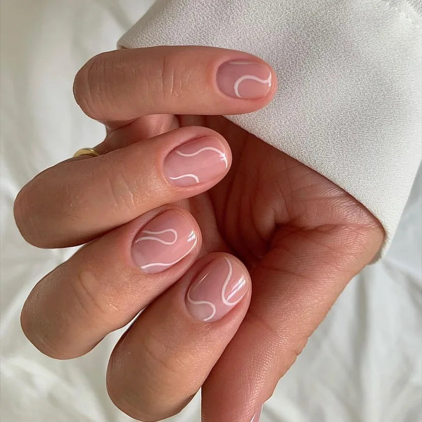 24pcs False Nail Full Cover Fake Nail Elegant Pink Gradient Glitter French Short Nails Coffin Short False Nail Press on Nails