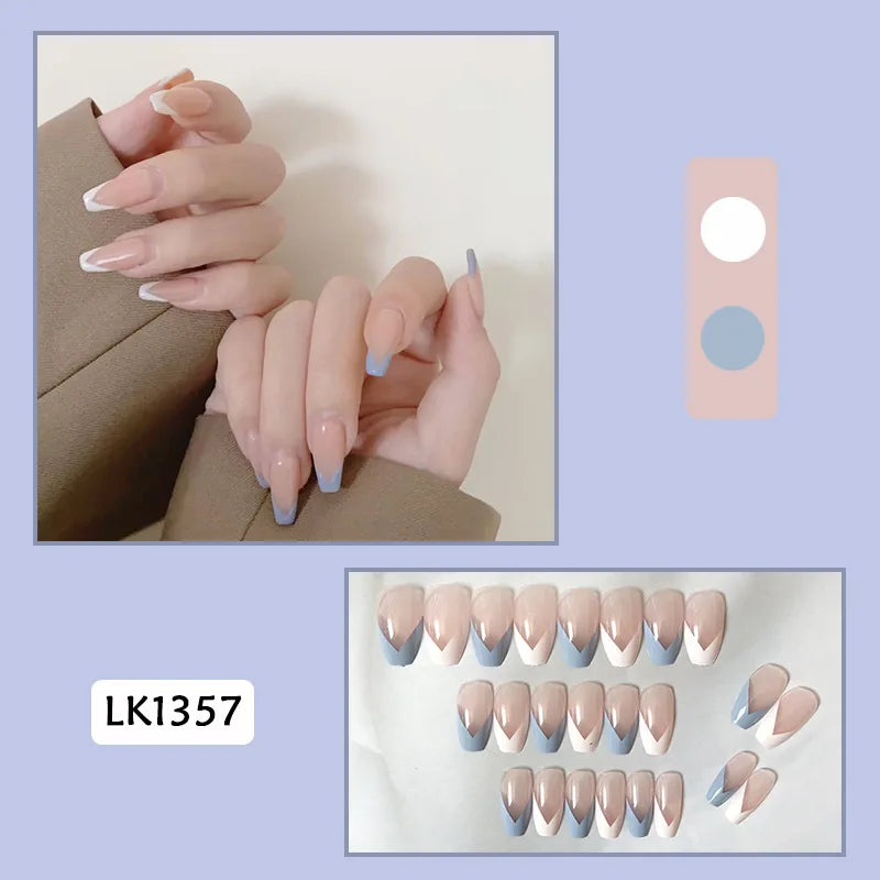 24PcsSet Wearable Press on Nail Art Full Cover Manicure Ballet Cute Nails False Removable Fake Nails With Glue Short Square Head