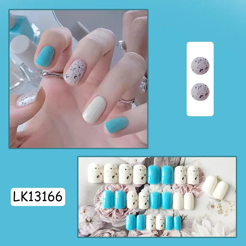 24PcsSet Wearable Press on Nail Art Full Cover Manicure Ballet Cute Nails False Removable Fake Nails With Glue Short Square Head