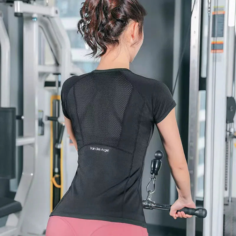 Women Summer T Shirts Slim Fit for Sports Fitness Yoga Short Sleeve Yoga Top Mesh Womens Gym Shirt Sport Wear Workout Top