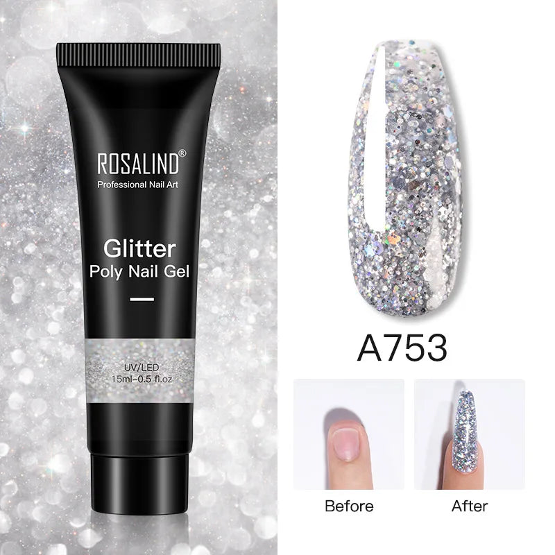 ROSALIND 15/30ml Poly Nail Gel Semi Permanent Acrylic Extension Crystal Nail Art Fast Builder Hybrid Varnish UV Poly Nail Polish