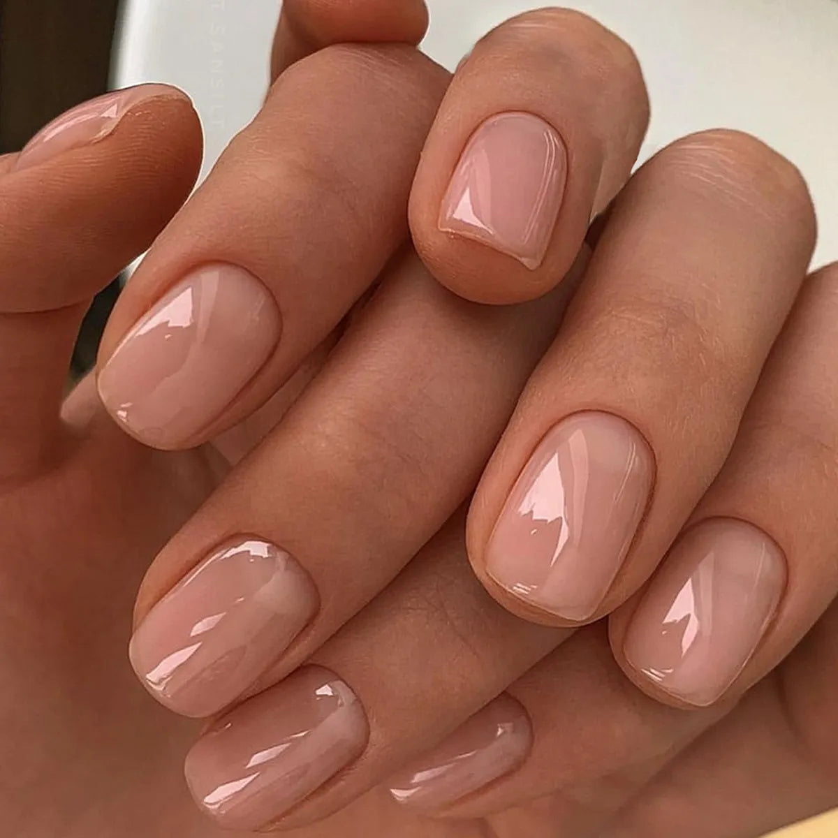 24pcs False Nail Full Cover Fake Nail Elegant Pink Gradient Glitter French Short Nails Coffin Short False Nail Press on Nails