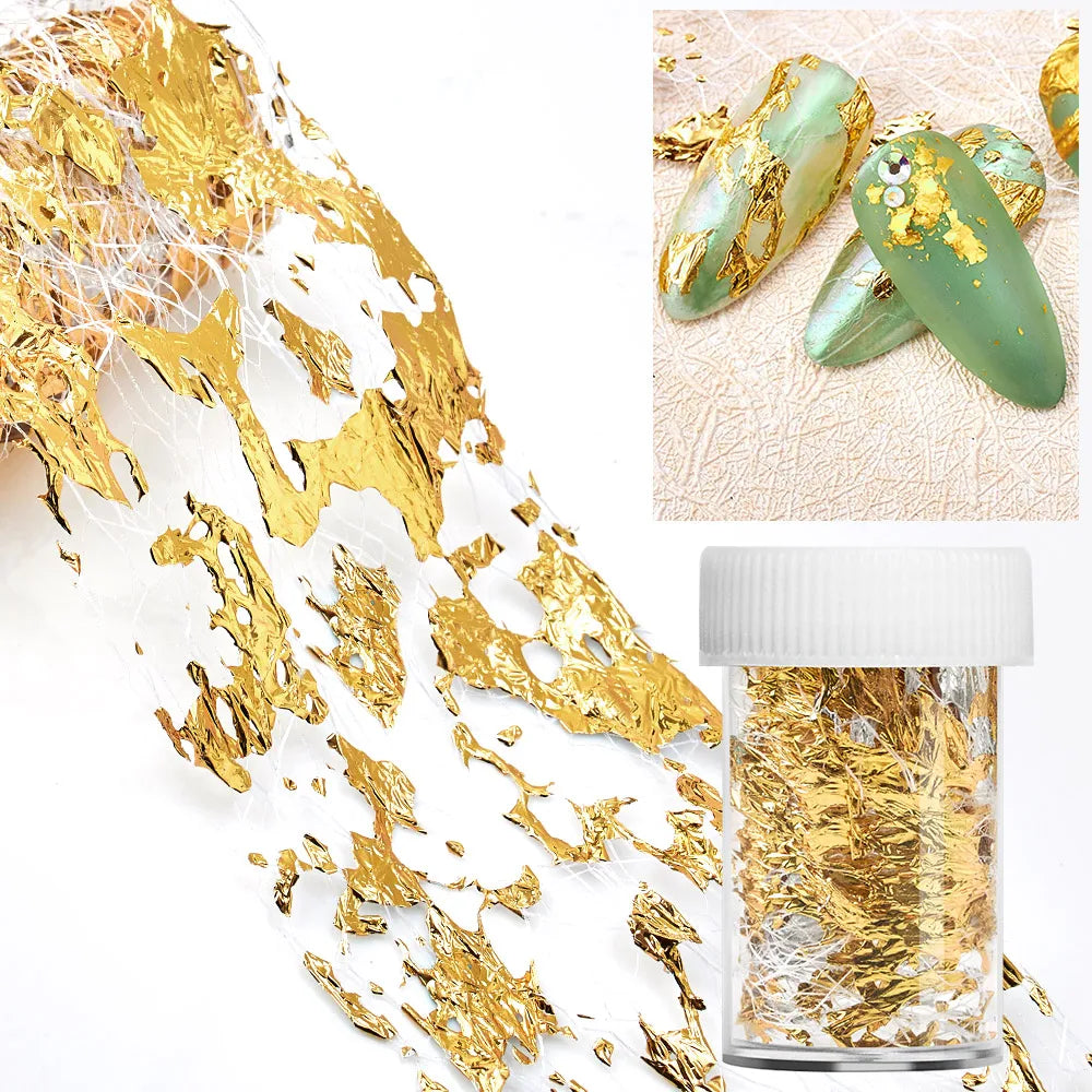 Gold Aluminum Foils 3D Mesh Nail Stickers Stripe Line Nail Art Decal Wraps Slider Manicure DIY Nail Art Decoration Accesorios