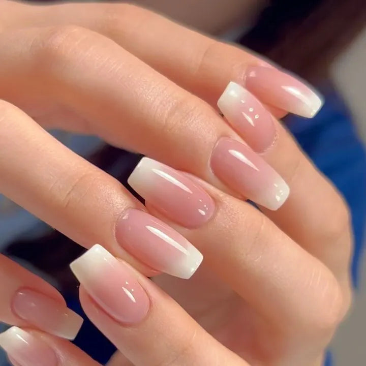 24Pcs Press on Nails Wearable Fake Nails Pink Gradient Glitter Butterfly Rhinestones False Nail Full Cover Acrylic Nail Tips