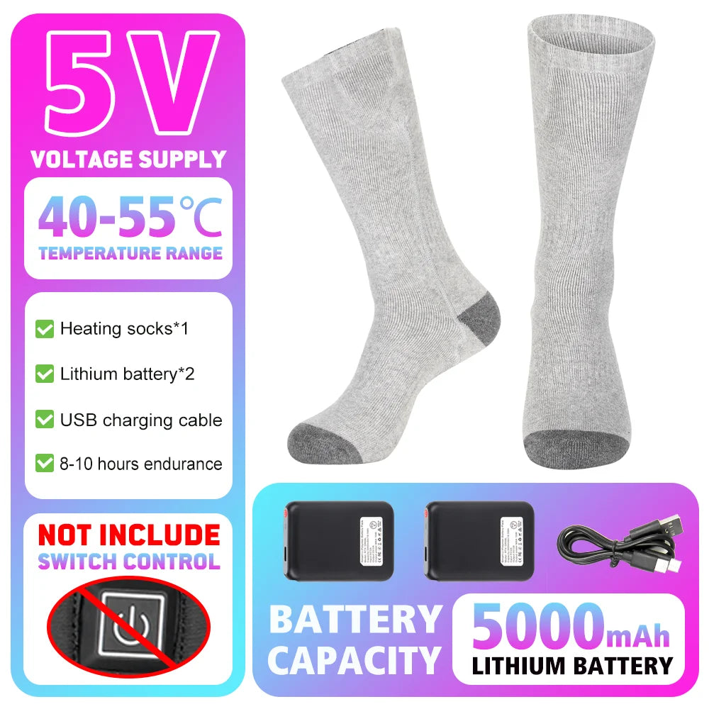 65℃ Heated Socks Winter Warmth 5000mAh USB Rechargeable Heating Socks Motorcycle Outdoor Heated Boots Snowmobile Skiing Sock