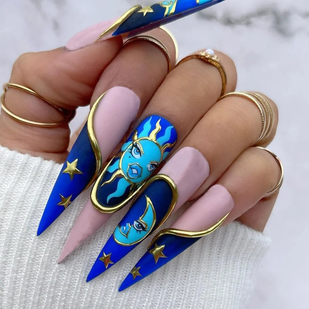 Long Almond Fake Nails Detachable French Ballet Halloween False Nails Nail Art Full Cover Nail Tips Press on Nails 24pcs