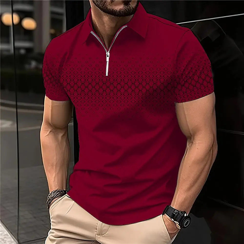 New Summer T Shirts for Men 2023 Short Sleeve Turn-Down Collar Letter Printing Button Striped Polo Tees Fashion Pullover Tops