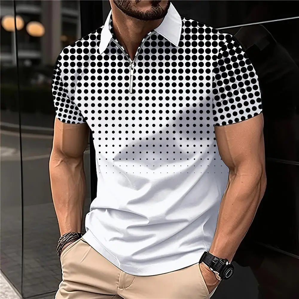 New Summer T Shirts for Men 2023 Short Sleeve Turn-Down Collar Letter Printing Button Striped Polo Tees Fashion Pullover Tops