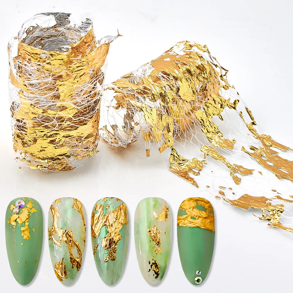 Gold Aluminum Foils 3D Mesh Nail Stickers Stripe Line Nail Art Decal Wraps Slider Manicure DIY Nail Art Decoration Accesorios