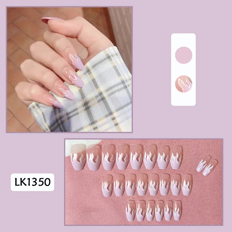 24PcsSet Wearable Press on Nail Art Full Cover Manicure Ballet Cute Nails False Removable Fake Nails With Glue Short Square Head
