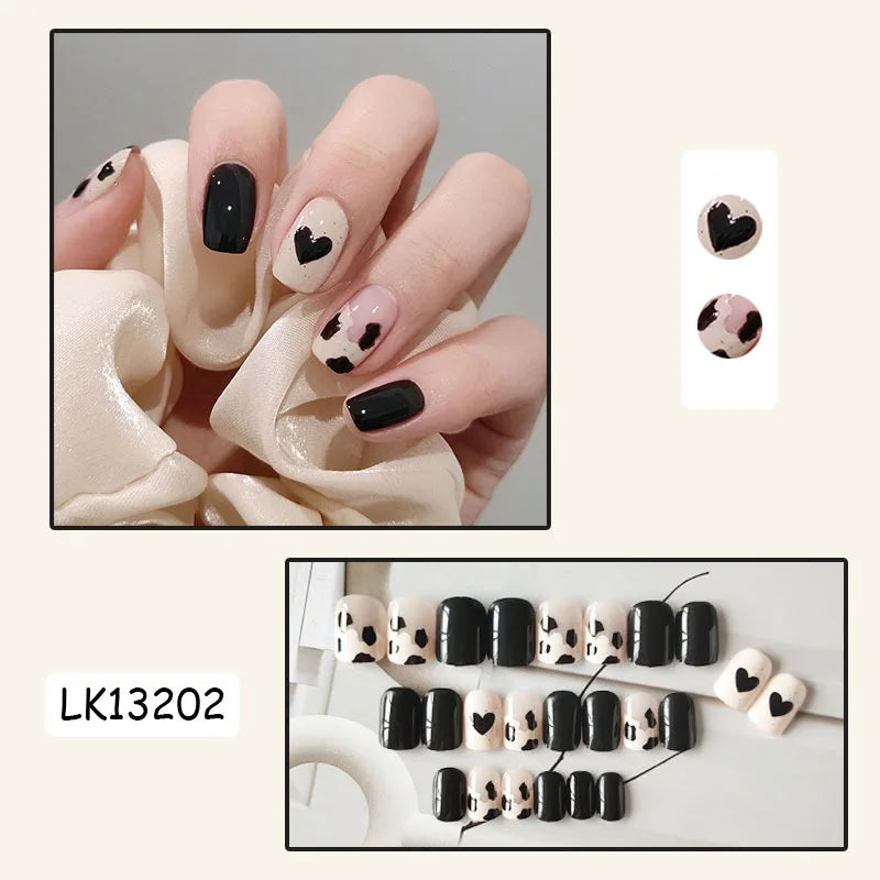 24PcsSet Wearable Press on Nail Art Full Cover Manicure Ballet Cute Nails False Removable Fake Nails With Glue Short Square Head