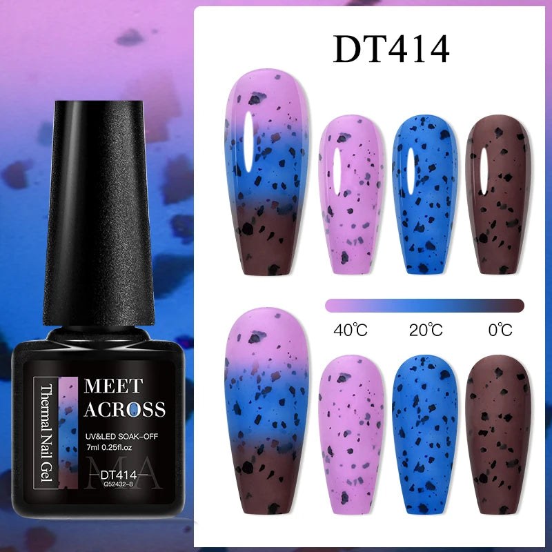 MEET ACROSS 7ml Auroras Thermal Gel Nail Polish Gold Glitter Gradient Color Changing Gel Semi Permanent Nail Art UV Gel Varnish