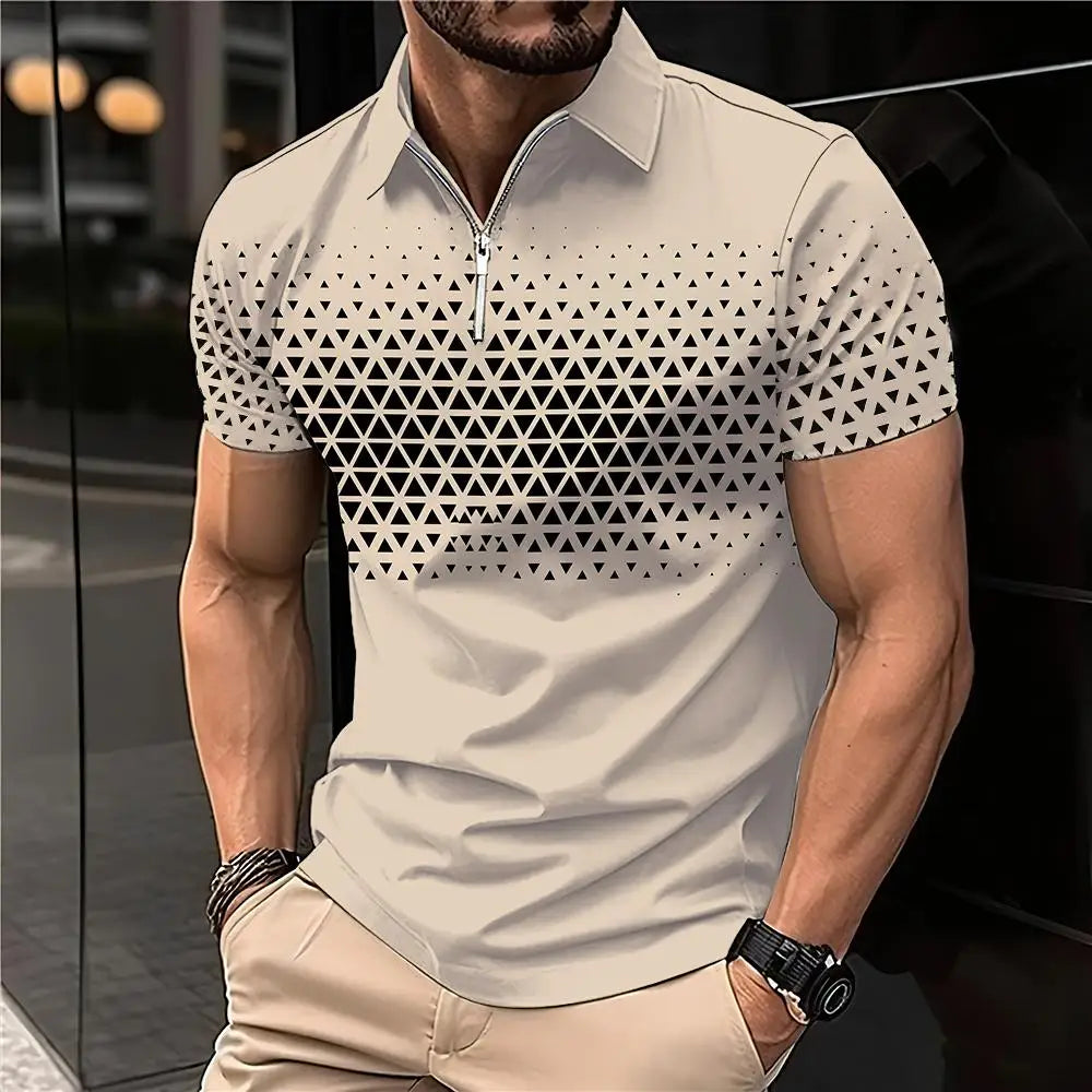 New Summer T Shirts for Men 2023 Short Sleeve Turn-Down Collar Letter Printing Button Striped Polo Tees Fashion Pullover Tops