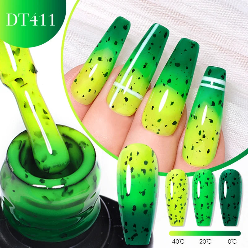 MEET ACROSS 7ml Auroras Thermal Gel Nail Polish Gold Glitter Gradient Color Changing Gel Semi Permanent Nail Art UV Gel Varnish