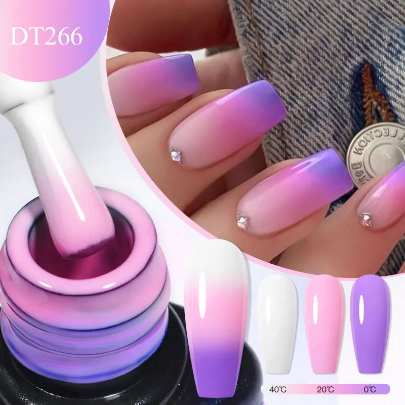 MEET ACROSS 7ml Auroras Thermal Gel Nail Polish Gold Glitter Gradient Color Changing Gel Semi Permanent Nail Art UV Gel Varnish