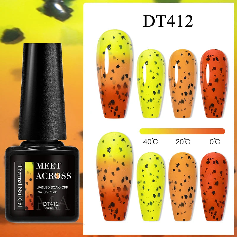 MEET ACROSS 7ml Auroras Thermal Gel Nail Polish Gold Glitter Gradient Color Changing Gel Semi Permanent Nail Art UV Gel Varnish